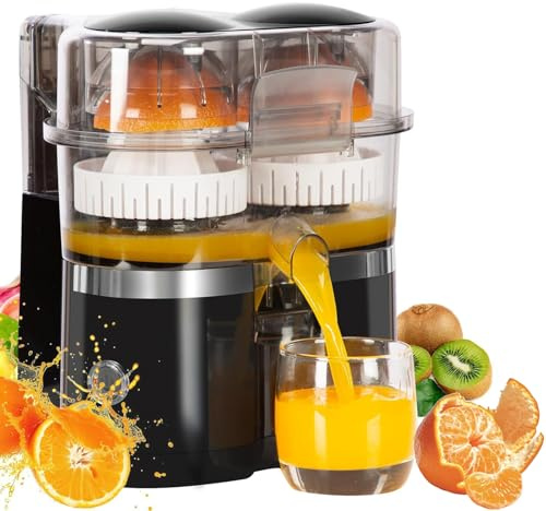 Exprimidor Eléctrico de Cítricos Doble de 500 Ml, Extracción Eficiente de Jugo con Doble Cabezal Para Fruta Entera black