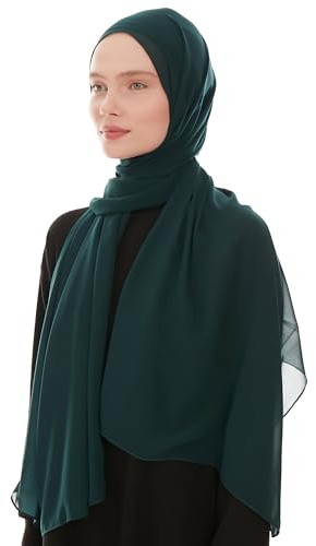 Hijab En Mousseline Pour Femme - Hijab Femme Musulmane Voile Vert Foncé - Écharpe Légère Pour Dames - Foulards Islamiques Modernes En Mousseline Pour Dames - Châle Pour Robe De Prière (Vert Foncé)