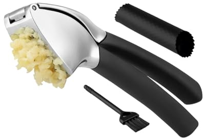 Spremiaglio Da Cucina,Con Spazzola Pulizia Sbucciatore Silicone,Utensile Manuale Per Schiacciare Aglio In Acciaio | Per Caffetteria Picnic Ristorante Barbecue Campeggio Preparazione Pasti Insalata Zup