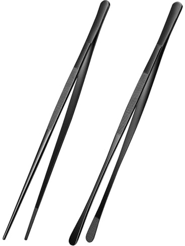 Adiwo Pinze da barbecue e pinzette in acciaio inox, Resistenti, 2 Pezzi Pinza Chef Professionale per Servire Cibo, Grill, Pasta, Insalata, Pinzette per Barbecue, 30 cm (Nero)