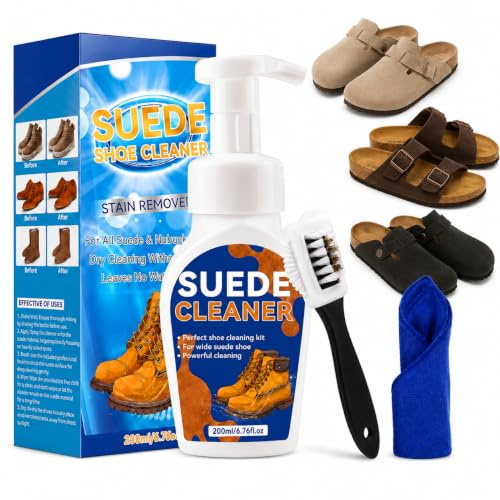 JOYAONE Pulitore per scarpe in pelle scamosciata, 200 ml, con spazzola in pelle scamosciata, set di pulizia per scarpe con spazzola, pulitore per scarpe per pelle scamosciata, nabuk, maglieria