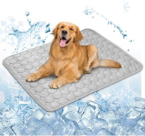 Raisand Cooling Mat for Dogs100x70cm, Scratch-Resistant Premium Polyester Fabric, Dog Cooling Mat, Non-Toxic Foldable Easy-Clean Pet Cooling Mat for Indoor, Outdoor and Car Use (XL/Grey)