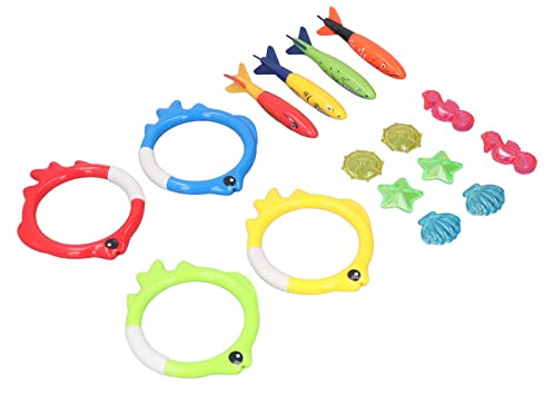 Chrees Juguetes de Buceo, Juego de Juguetes de Piscina Subacuática de 16 Piezas para Niños, con Anillos de Plástico de Colores Brillantes para Buceo, Juegos de Playa y Hora del Ba