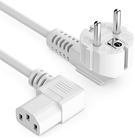 deleyCON 3,0m Kallapparatkabel Nätkabel Strömkabel Skyddskontakt Kontakt Typ F (CEE 7/7) 90° Vinklad till C13 Uttag 90° Vinklad Höger PC Dator Monitor Skrivare Projektor - Vit