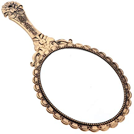 Tenlacum Vintage Compact Decorative Hand Mirror, Hand Held Travel Mirror - 250x115mm (Antique Gold)