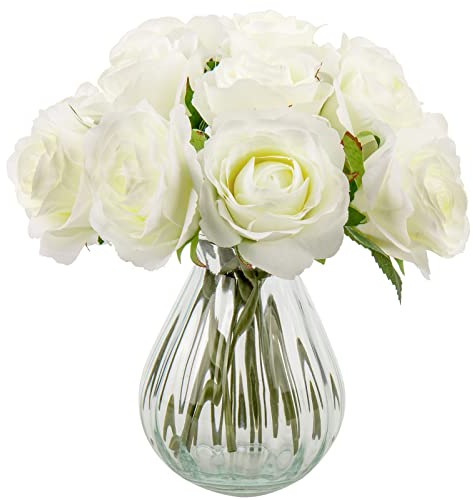 Kunstblumen Künstliche Rosen Gefälschter Irischer Rosenstrauß Seidenrose Höhe 23cm, 12 Köpfe Rosen Seidenblumen Brautstrauß für Hochzeit Home Dekoration