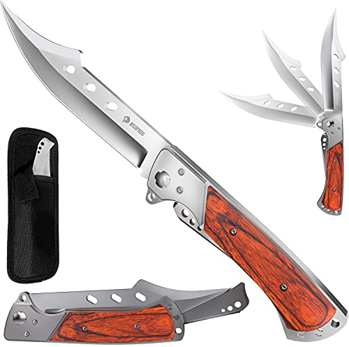 NEDFOSS FA50 Scharfes Klappmesser, 14cm Taschenmesser mit Rosenholz Griff, Langes Zweihandmesser aus 440c Stahl, Legale mitführbares, Großes Jagdmesser für Sammlung & Geschenke & Wandern