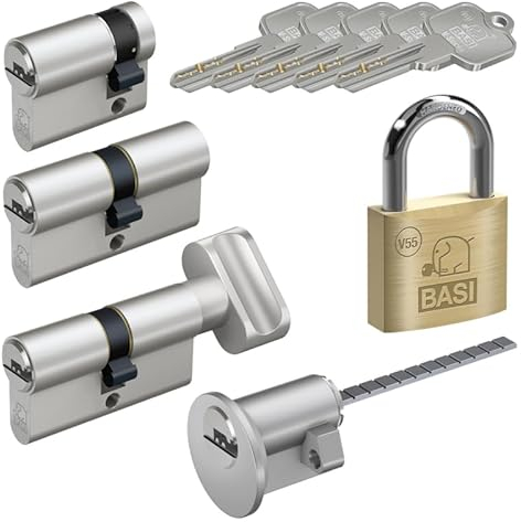 BASI | V55 Schließzylinder | gleichschließend und frei kombinierbar | Viele Längen verfügbar | Wendeschlüssel | Profilzylinder für Haus und Wohnung | Doppelzylinder N+G A:30 mm B:50 mm