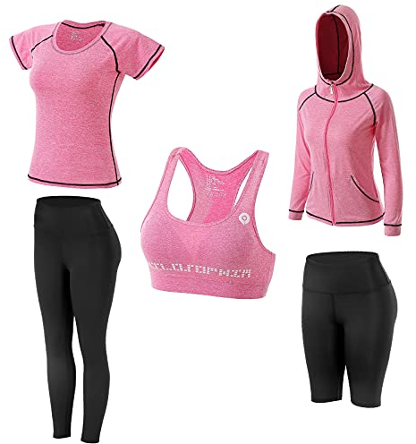 JULY'S SONG Yoga Kleidung Anzug Set für Frauen 5 Trainingsanzug Laufbekleidung Fitnessstudio Fitness Kleidung Rosa, groß
