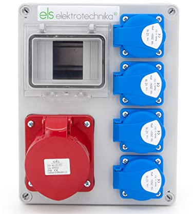 ELS Elektrotechnika Distributore di corrente da parete, vuoto, 4 x 230 V e 1 x CEE 32 A per retrofit con dispositivi modulari, cablaggio, per interni ed esterni