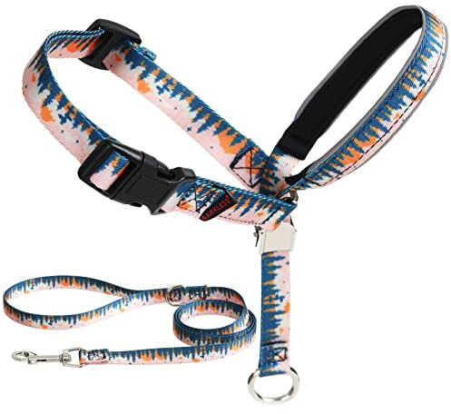 BARKLESS Dog Head Collar, Anti-Pulling Printed Head Halter with Leash, Gentle Snout Harness with Adjustable Clip for Small Medium, and Large Dogs Leash Training (Tree, S (Snout Cir: 7¾-10))