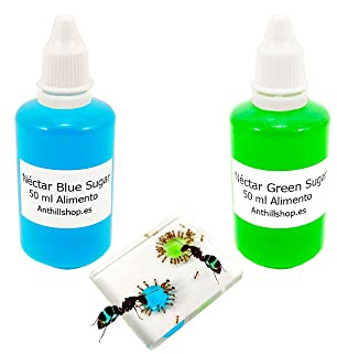 Nourriture pour Fourmis│Excellente et irrésistible【Nourriture pour Vos Fourmis et Ferme de Fourmis】 - Nouveau Nectar de Sucre Bleu Plus Nectar de Sucre Vert - Pack Économique de 2 Bouteilles de 50 ML