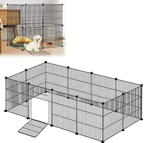 Froadp Enclos Extérieur pour Lapins et Petits Animaux de Compagnie 142x72x36cm en Métal 12 Pièces Enclos Grillagé avec Porte pour Cochons d'Inde Animaux de Compagnie Cage pour Chiots Hamsters (Noir)