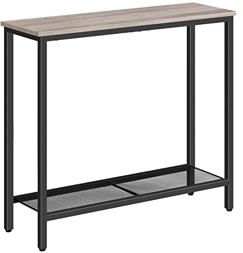 HOOBRO Schmal Konsolentisch mit den Ablageregalen, 75 x 24 x 75 cm Beistelltisch, Flurtisch, Kleiner Ausstellungstisch, Sofatisch für kleinen Raum, für Eingang, Flur, Greige-Schwarz EBG74XG01