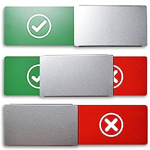 Frei/Besetzt-Schild Style: ✓ & X Haken & Kreuz - 175x50mm - Design Made in Germany - Gravierte Symbole - Rahmenloses Schild mit Metallschieber - 2 Klebepads der renommierten Marke 3M - SynMe