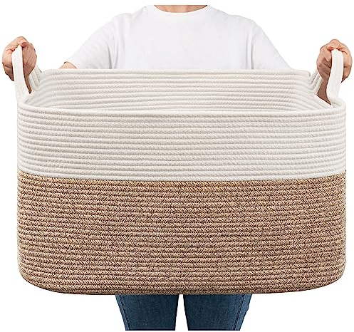 Large Storage Basket, Washing Basket for Laundry, Dirty Clothes Baskets for Living Room, Nursery, Bedroom, Woven Rope Storage Baskets Blankets, Toys, 55x38x30 cm, 65L