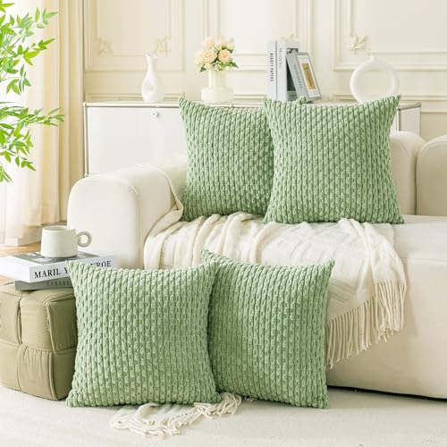 Ci & Ci 4er Set Boho Deko Kissenbezug 40x40 cm, Salbeigrün Kissen Sofakissen Dekokissen Zierkissen, Flauschig Kissenbezüge Kissenhülle für Sofa Couch