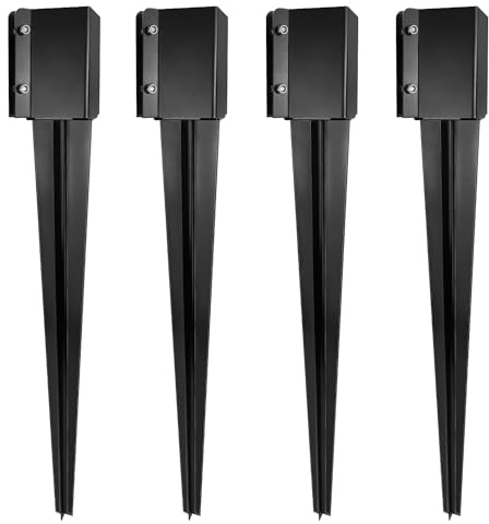 XYADX Fence Post Anchor 36 inch Ground Spike Heavy Duty Black Powder Coated Fence Stakes Post Base for Mailbox, 36 x 4 x 4 Inches Outer Diameter (Inner Diameter 3.6 x3.6 Inches), Pack of 4