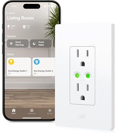 Eve Energy Outlet (Matter) – Smart Outlet & Power Meter, App & Voice Control, No Bridge, Thread, Works with Apple Home, Alexa, Google Home, SmartThings, 100% Privacy, Requires Thread Border Router