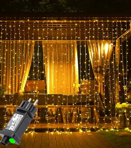 Joysing Lichtervorhang 6m x 3m 600 LED Lichterketten Vorhang mit Stecker, Timer, 8 Modi Lichterkette Fenster Wasserdicht Vorhang Lichterkette Weihnachtsbeleuchtung für Pavillon Garten Weihnachten Deko