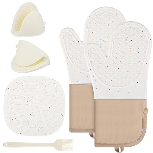 Guanti da forno in silicone,set di guanti da cucina, Set di 6 Guanti da Cucina Silicone Resistente al Calore Guanti da Cucina Adatti per Cucinare Cuocere e Grigliare