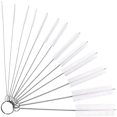 YIXISI 13 Pezzi Spazzole per Bottiglie Set, Spazzole per Cannucce, Spazzola per Beccuccio del Bollitore, per Cannucce Imbuto Teiera Ugelli Cannucce Tastiere, Bianco