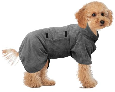 FEimaX Hundebademantel aus Mikrofaser, Super Saugfähig Hunde Bademantel Schnell Trocknend Verstellbare Hundehandtuch für Kleine Mittlere und Große Hunde Katzen