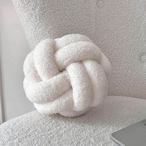 GYWZTJ Kissen Knoten aus Teddystoff, Knotenkissen Teddy, Zierkissen Aesthetic Sofakissen aus Teddysamt, Bett Deko Kissen Runden für Kind Schlafzimmer, 28 x 28cm (Cremeweiß)