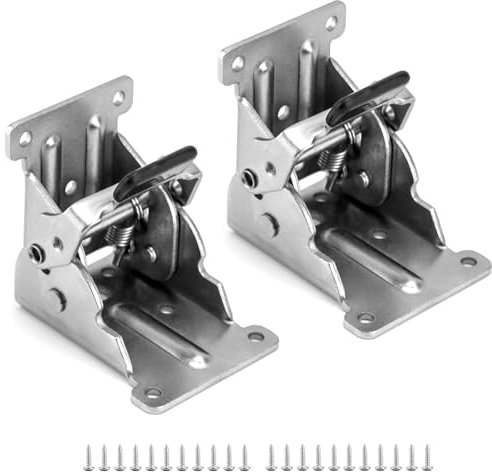 QWORK® 2 Piezas Bisagras Plegables Mensula Plegable de 90 Grados para Patas de Muebles Herrajes para Mesas Plegables con 20 Tornillos - Plata