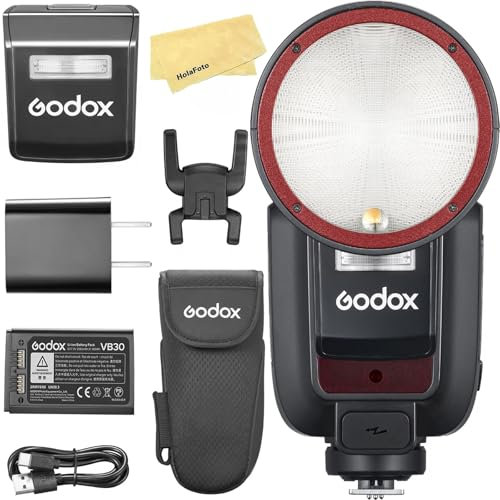 Godox V100F V100 F V100-F Rundkopf-Kamerablitz für Fujifilm Fuji Camera Flash Speedlite Speedlight, 100 Ws 2,4 G TTL1/8000 HSS, 400 Blitze mit voller Leistung, 7,2 V/2980 mAh Li-Ionen-Akku