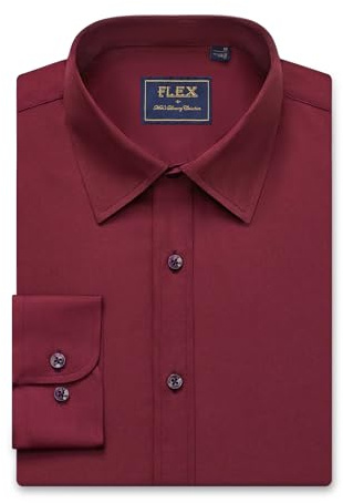 siliteelon Mens Shirts Long Sleeve for Men Shirt Burgundy Wrinkle Free Cotton Formal Regular Fit Business Work Stretch Casual Office Shirt L