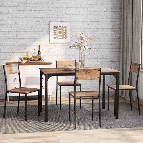 Generisk vintage matgrupp, matbord med 4 stolar för balkong och matsal, platsbesparande design, minimalistisk, MDF-bordsskiva, stålram, lätt att rengöra, för små rum.