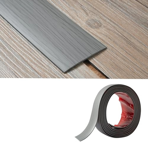PVC Floor Transition Strip(5cm Wide × 2mm Thick) Laminate Floor Cover Strips Self Adhesive Door Bar Divider Strip Flat Flooring Edge Joining Trim(2M,Grey Wood Grain)