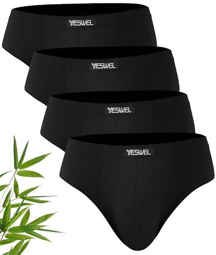 YESWEL Mens Bamboo Underwear Pack of 4, Stretch Waistband Mens Briefs, Soft Mid Waist Pants with No Fly, No Itchy Labels Underpants (M-XXL)