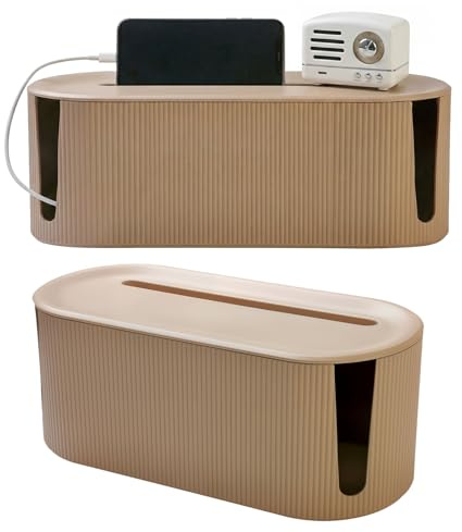 Kryndle Kabelbox mit Belüftung, Kabelmanagement Box für Steckdosenleiste, zum Verstecken und Ordnen von Kabeln, Kabelsalat Vermeider für Büro und Zuhause (Beige)