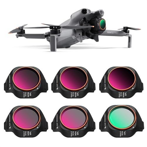 K&F CONCEPT Juego de 6 Filtros Compatible con dji Mini 5 Pro (CPL + ND4/PL + ND8/PL + ND16/PL + ND32/PL + ND64/PL) - Filtros Polarizador y de Densidad Neutra para Dron, Vidrio Óptico HD Multi-Capa