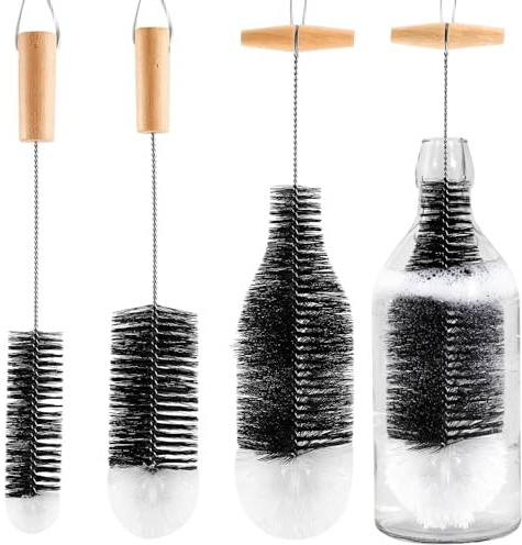 Cepillo Limpia Botellas por Dentro 3 Piezas, Cepillo Botellas Cristal Agua Compatible con Sodastream, Cepillo Botella 35 cm para Limpiar Botellas de Vidrio, Soda y Biberones sin Rayar Uso Diario Hogar