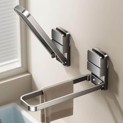 Portasciugamani senza foratura, 22 cm, con ventosa per asciugamani, montaggio a parete, pieghevole a due bracci, per bagno e cucina