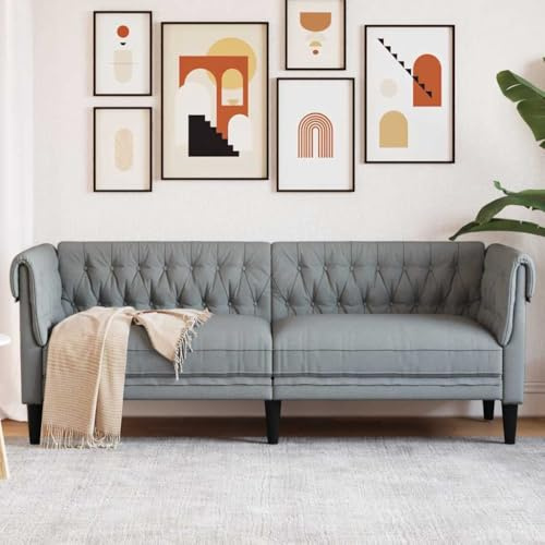 sephironlbb Divano Chesterfield a 3 posti, in tessuto grigio chiaro, 201,5 x 74,5 x 74,5 cm, con imbottitura confortevole, per soggiorno, materiale resistente, seduta durevole