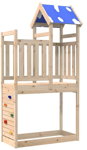Mangloder Tour de jeu marron 110,5 x 52,5 x 215 cm en pin massif pour enfants dans le jardin, appareil de jeu d'extérieur avec toboggan et accessoires, maison d'escalade résistante aux intempéries