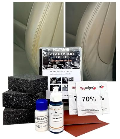 Kit Ritocco Codice Cream Beige* Opaco per Interni Volante in Pelle Ecopelle Similpelle per Spallina Seduta con Sigillo Protettivo Facile Applicazione
