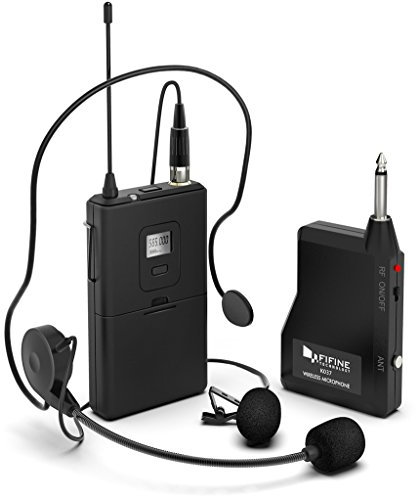 Wireless Microphone System,FIFINE Wireless Microphone Set with Headset and Lavalier Lapel Mics, Beltpack Transmitter and Receiver,Ideal for Teaching, Preaching and Public Speaking Applications-K037B