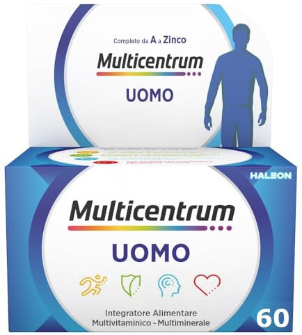 Multicentrum Uomo Integratore Alimentare Multivitaminico Completo, con Vitamina D, B6, C, Contro Stanchezza e Affaticamento, Per Uomini, 60 Compresse