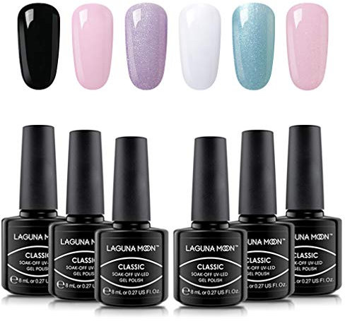 Lagunamoon Gel Nail Polish Set,Mixed 6 Colours Glitter Pink White Blue Purple Gel Nail Polish Soak Off UV LED Manicure Set Requires Drying Under Nail Lamp-Cat and Dog Design