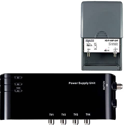 LEYF Amplificador + Alimentación 4 Salidas TV para antena terrestre TNT/preamplificador HDTV Ampli para TNT HD Señal