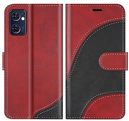 BoxTii Funda para OPPO Find X5 Lite 5G, Funda de PU Cuero para OPPO Find X5 Lite 5G, Magnético Carcasa Libro con Ranuras para Tarjetas, Rojo