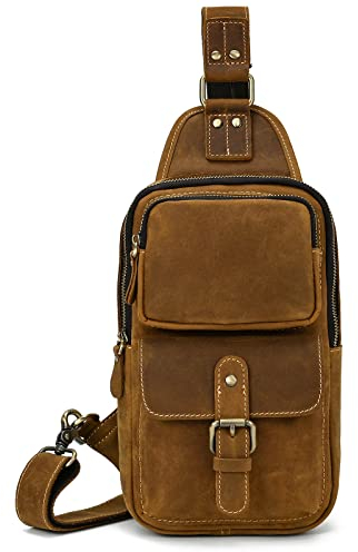 newsbirds Herren Echtes Leder Brusttasche Umhängetasche Sport Outdoor Messenger Bag Wanderrucksäcke,9331 Hellbraun