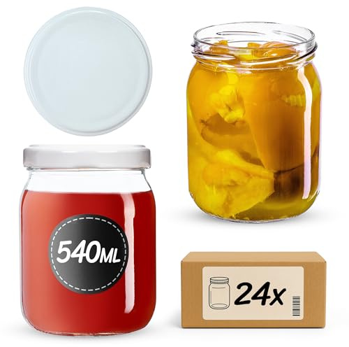 KADAX Syltburkar 540 ml, konserveringsburkar med skruvlock, glas med skruvlock, konserveringsburkar, förvaringsburkar för insättning av gurkor (24 stycken, vit)