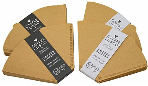 Size 4/No.4/1x4 Coffee Filter Papers by COFFEE LUSSO, Cone Shaped, Unbleached, Eco Friendly (200)
