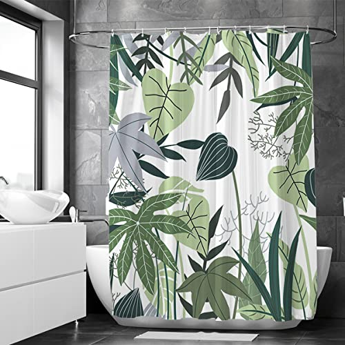 Loti Living Anti-Schimmel Duschvorhang 180x200 cm Dschungel Polyester mit Ringen Duschvorhänge Shower Curtain Muster Tropische Blätter Stoff maschinenwaschbar